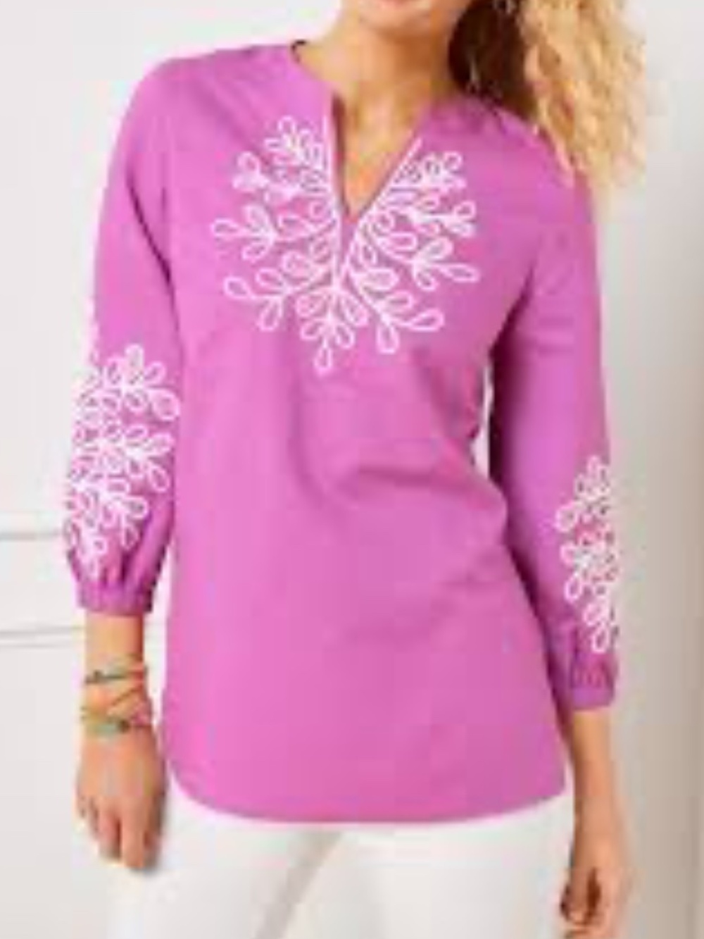Talbots Embroidered Linen Cotton Tunic Orchid Sz L